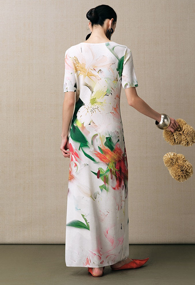 ZHUCHONGYUN round neck irregular floral dress-CABA.