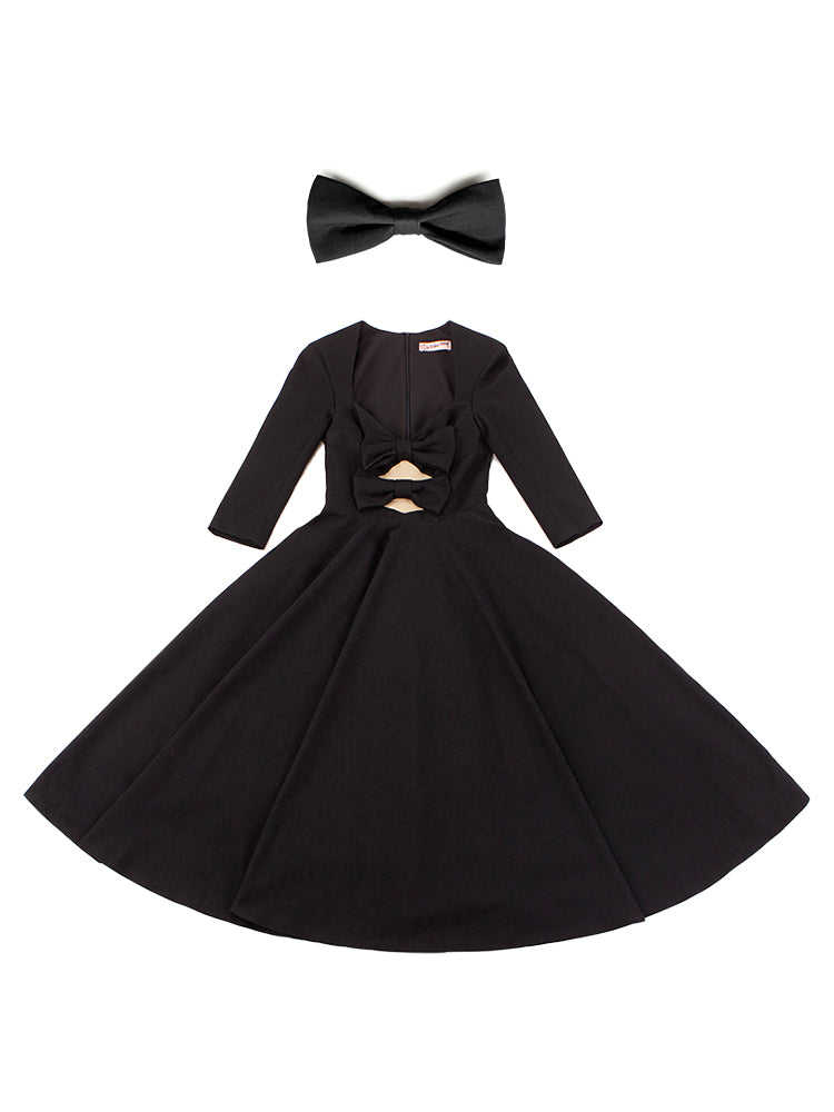 Le Palais Vintage Elegant Retro Long Sleeves Plain Mid Skirt Black  Long Cocktail Hem Dress-Aurora