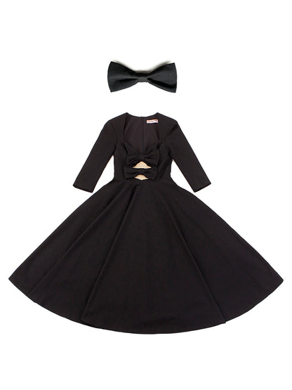 Le Palais Vintage Elegant Retro Long Sleeves Plain Mid Skirt Black  Long Cocktail Hem Dress-Aurora