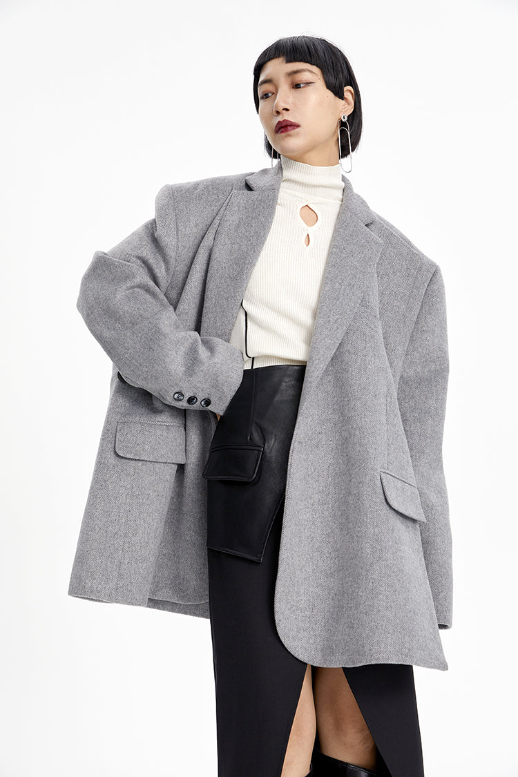 TINY IN misplaced silhouette wool women's midi grey coat -YAMO