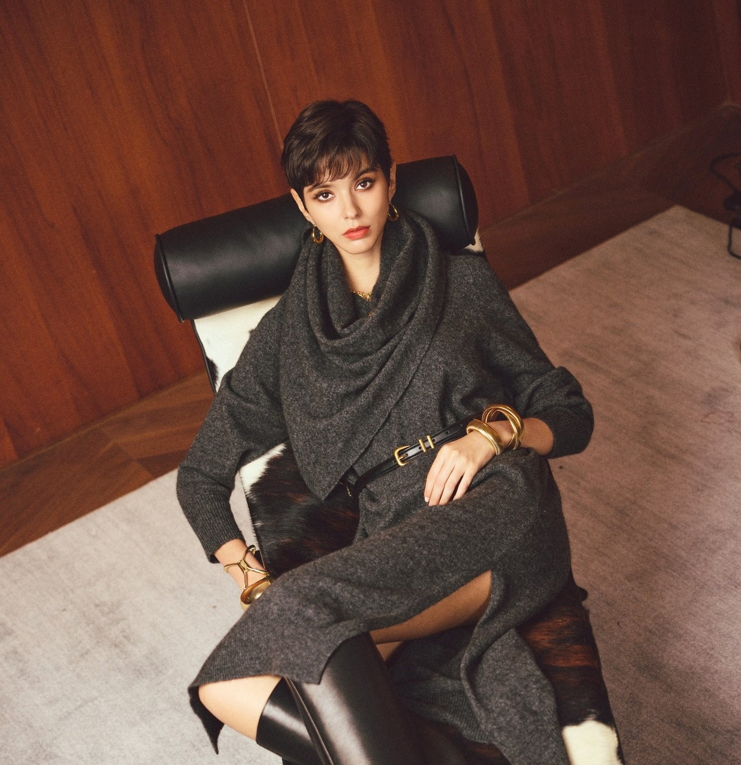 ANNASPEAK  Wool V-Neck Dress Shawl Knit Set Winter-KIKI.