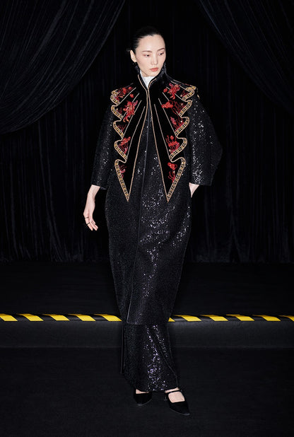 M essential Mackay designer  silk velvet two-dimensional fish algae curtain beaded collar - BEAUTY.