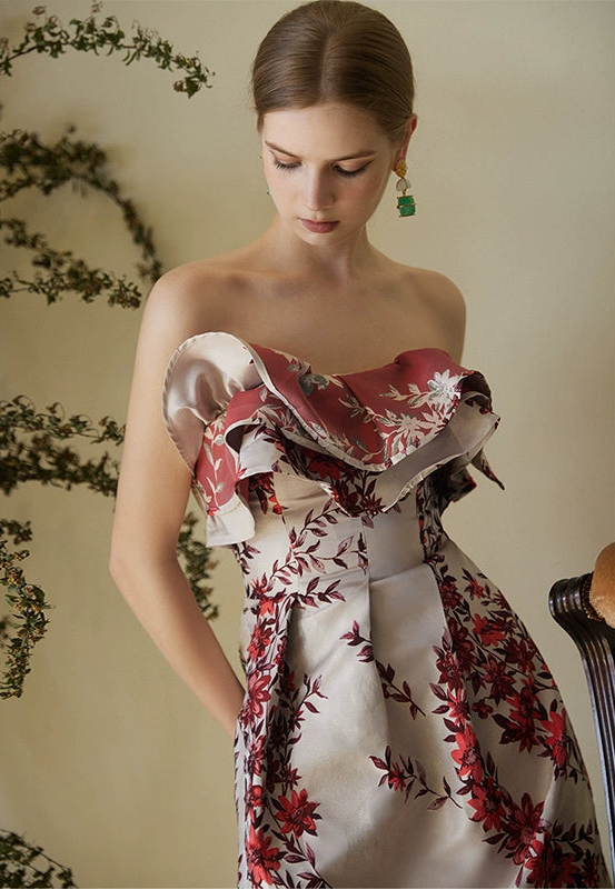 GOUDIN Long elegant floral sleeveless dress-TIM.