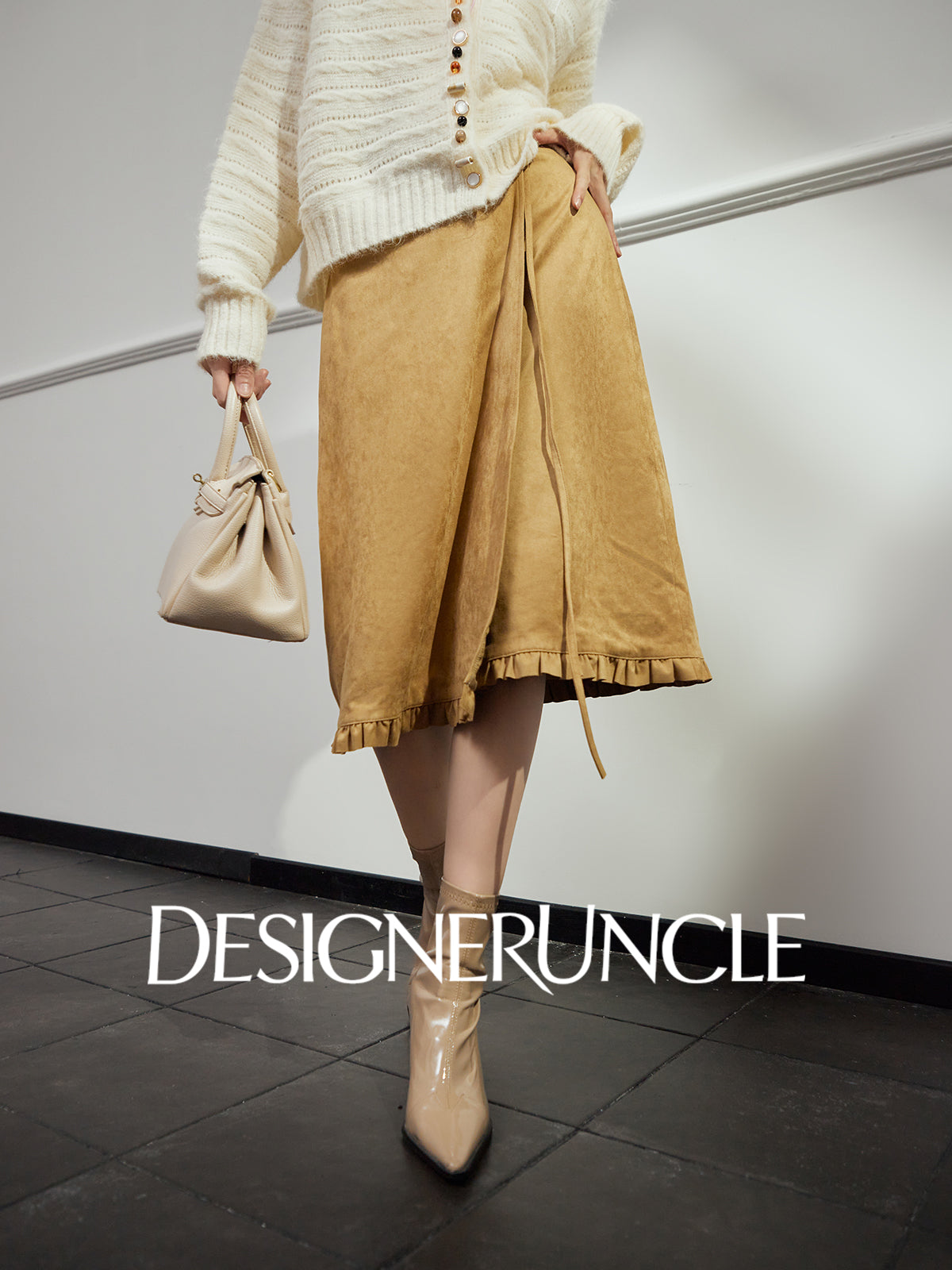 DGU "Golden Diamond" khaki high-waisted slimming commuting high-end skirt - Stephania.