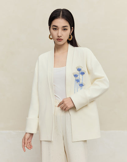 HECO Handmade Fan Bead Shoulder black white Blazer Women -sent.