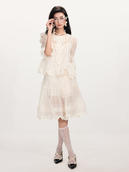 FAME openwork court-style organza embroidered skirt - JAXON