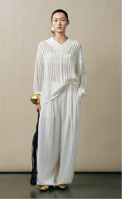 ZHUCHONGYUN knitted twist pattern white long-sleeved shirt-DRAGNE.