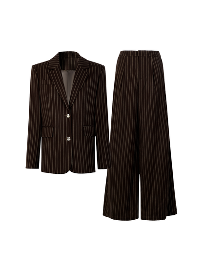 AUI Design Striped Suit High-Waisted Drape Pants -  Ji-ah.