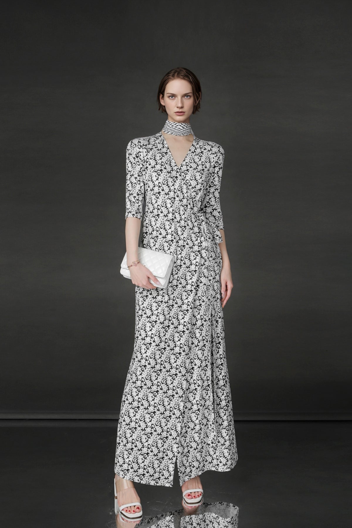 PIAOIN French Hepburn style slim lace-up design goddess long dress-T-AURORA.