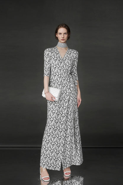 PIAOIN French Hepburn style slim lace-up design goddess long dress-T-AURORA.