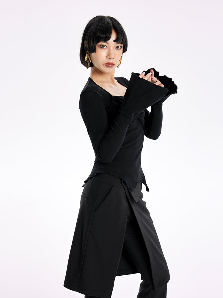 TINY IN bell sleeve square neck knitted top- guy