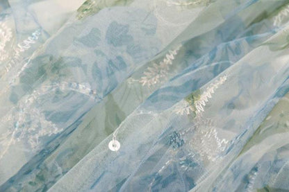 DOLLY Elegant Blue French Style Floral Off Shoulder Loose Glitter Resort Dress-TEE