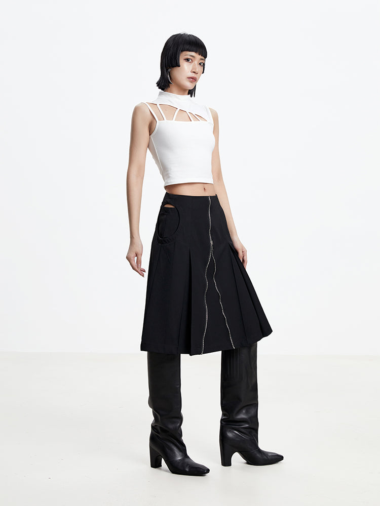 TINY IN triangle cut-out short tight women's summer vest-ASHAN