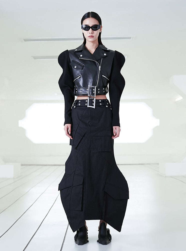 ANNAKIKI  geometric split workwear style skirt - JIHYO.