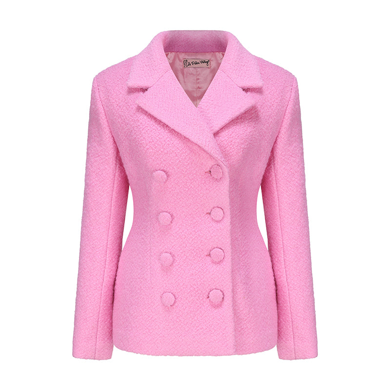 Le Palais Vintage Luxury baby pink wool cotton jacket +skirt dinner date suit-Scottie
