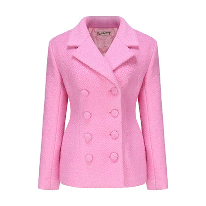 Le Palais Vintage Luxury baby pink wool cotton jacket +skirt dinner date suit-Scottie