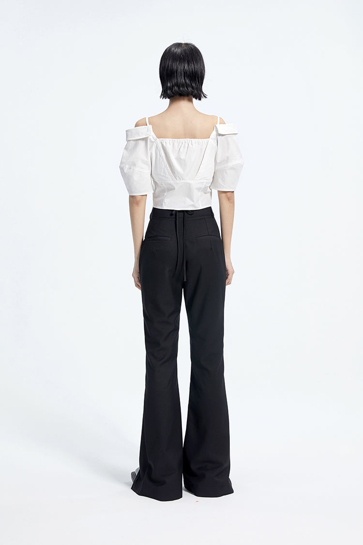 TINY IN Black Curved Flared Women's High Waist Trousers - CAMA