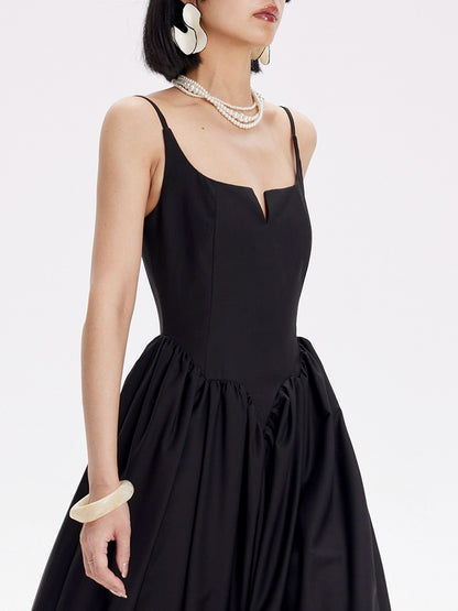 TINY IN petal-shaped waist-panelled slip black dress-HANDS