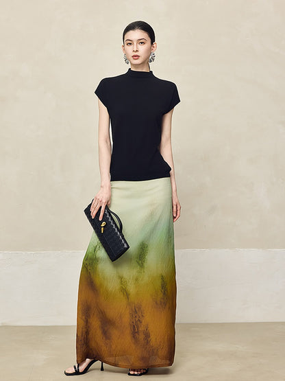 HECO Sleeveless Slim Mock Collar Red Black Gray Knit Top  - THRONE.