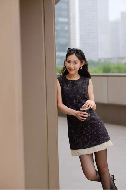 ATELIER MISS LU Hem Stitching Slim Small Fragrance Dress - HEIL