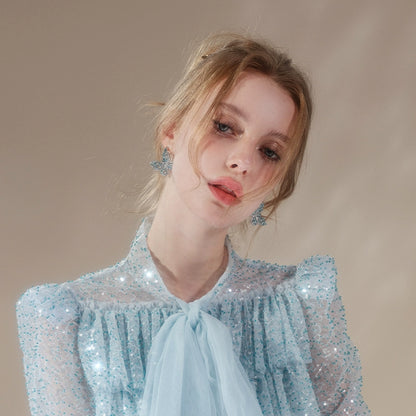 Wardrobes by Chen Light Luxury Sparkling Diamond Butterfly Stud Earrings- Trace