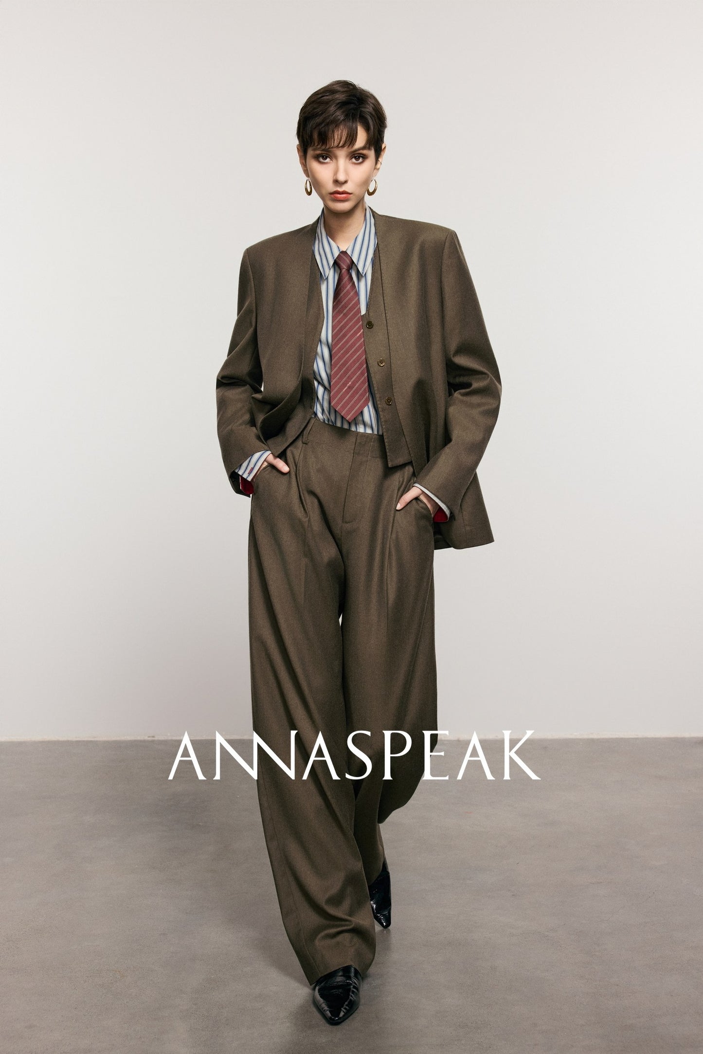 ANNASPEAK Worsted Wool Flannel Suit Vest Pants Set-OSAR.