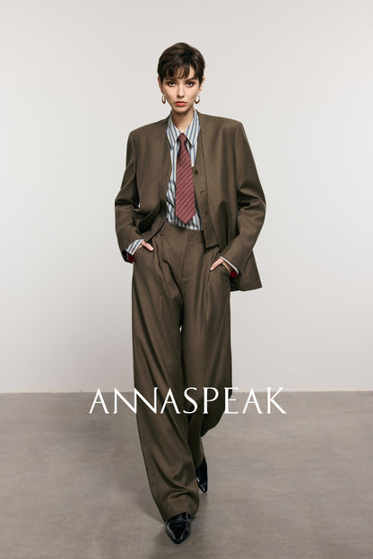 ANNASPEAK Worsted Wool Flannel Suit Vest Pants Set-OSAR.