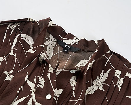 COMME MOI Lu Yan designer's new women's printed pleated silk streamer dress - LUCKY.