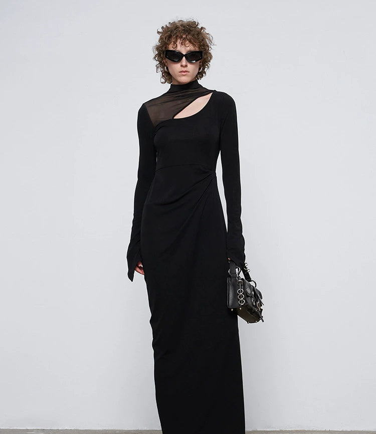 ANNAKIKI Black Acetate Four-pointed Star Sleeve Dress-BRUNO