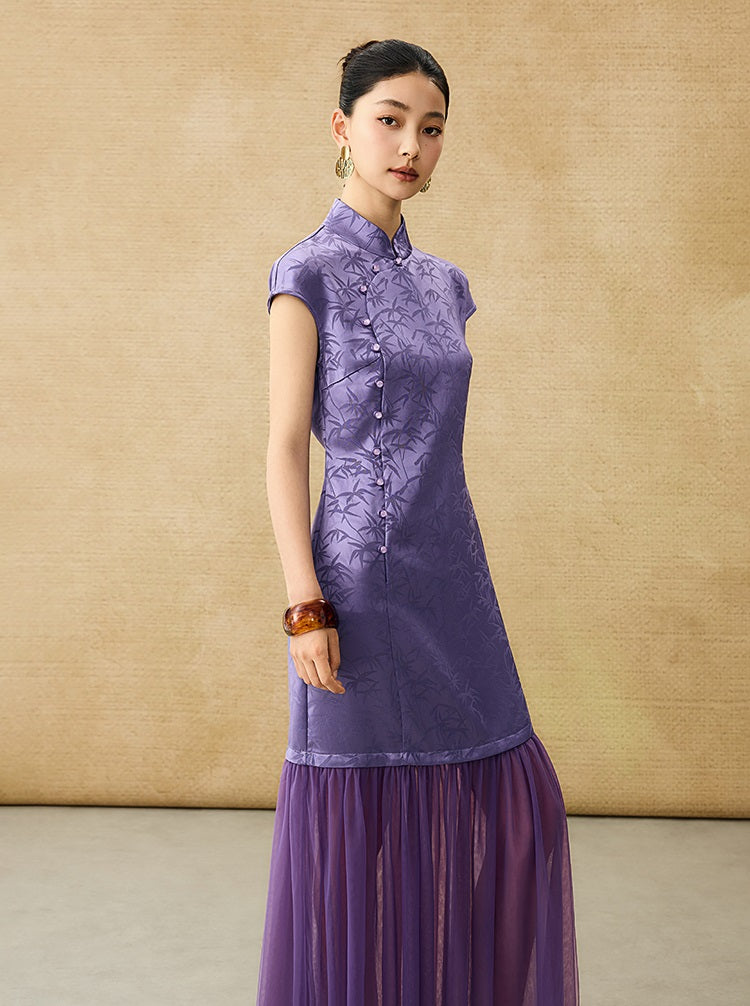 HECO Chinese Modified Diagonal Stand-up Collar Cheongsam ress- OWEN.
