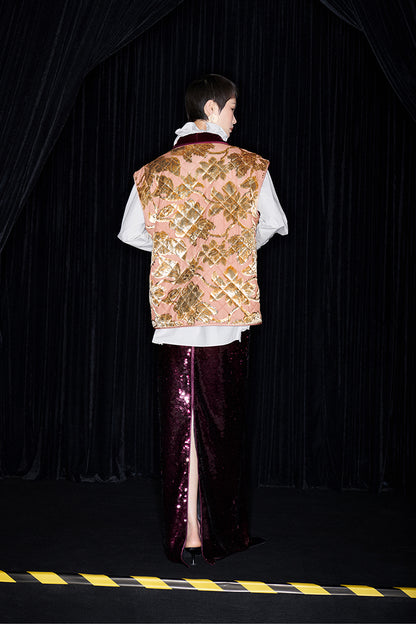 M essential Mackay designer embroidered quilted cotton gilet sequin long skirt-  lily of the valley