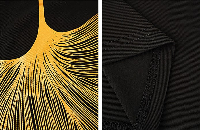 HECO Chinese Style Elegant Swing Neck Sleeveless Ginkgo Biloba Print T-Shirt - BOBA.