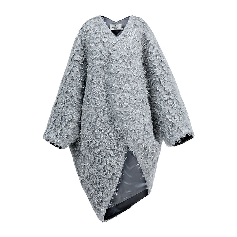 ZHUCHONGYUN curly textured wool loose midi curved cardigan jacket--MOJO.