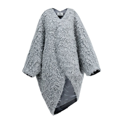 ZHUCHONGYUN curly textured wool loose midi curved cardigan jacket--MOJO.