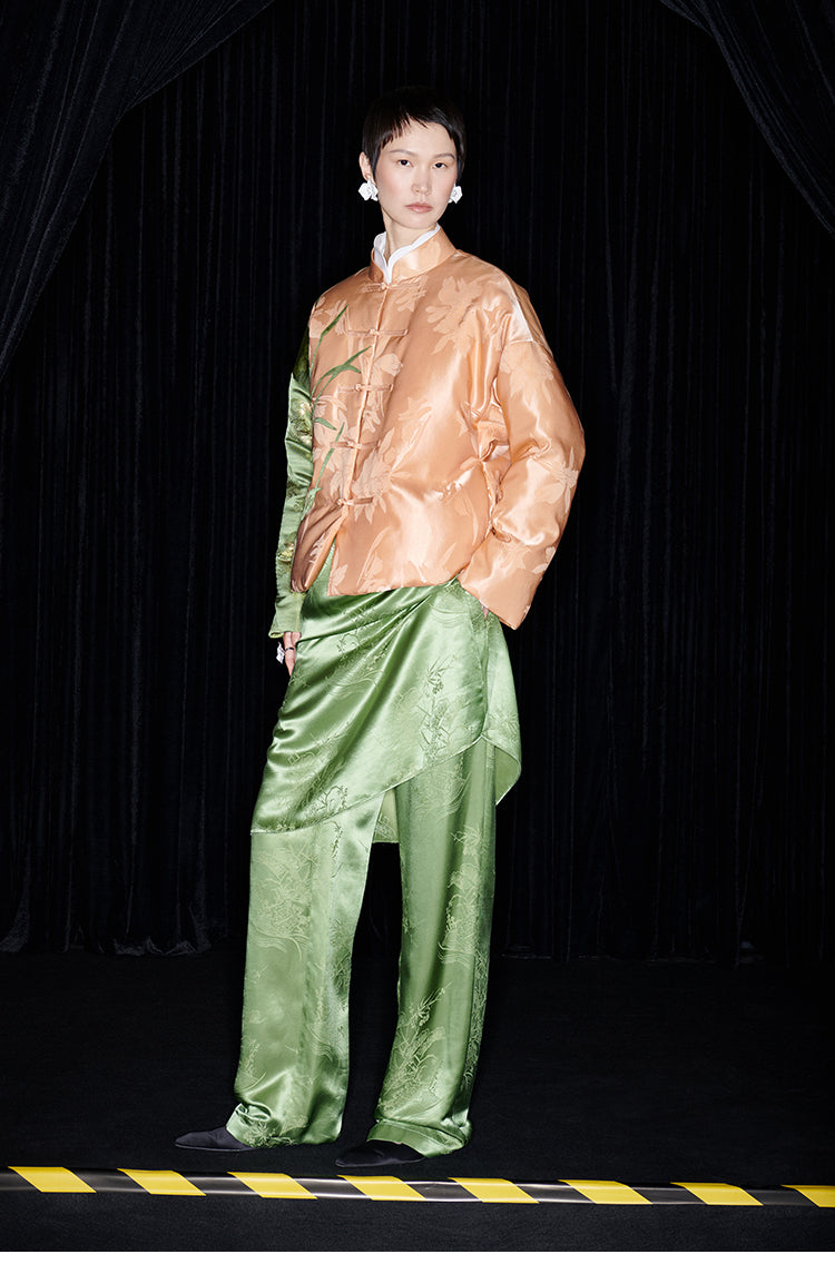 M essential Mackay designer iris jacquard orchid collage coat Pant set - kyle.