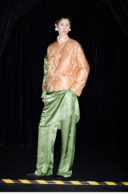 M essential Mackay designer iris jacquard orchid collage coat Pant set - kyle.