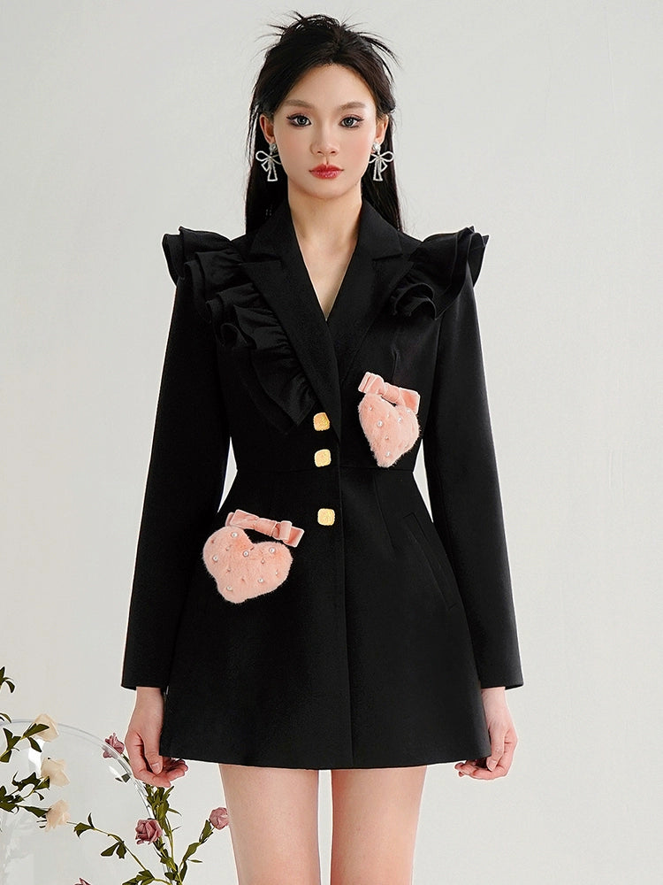 CHECOCRE Love Commuting Slimming Single-breasted Suit Little Black Dress - MAYA