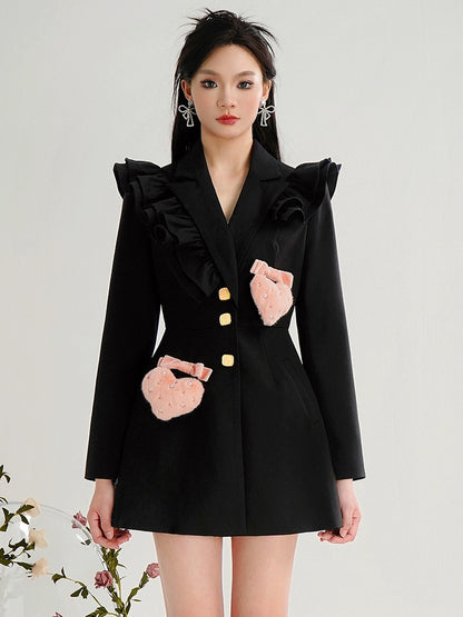 CHECOCRE Love Commuting Slimming Single-breasted Suit Little Black Dress - MAYA