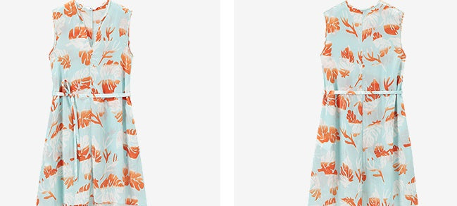 COMME MOI Lv Yan Designer Summer Vacation Print V-Neck Cropped Dress - MIA.
