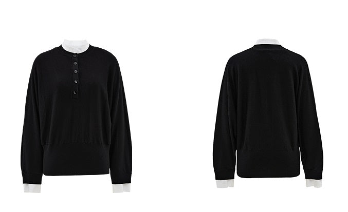 ZHUCHONGYUN two-piece stand-up collar knitted long-sleeved top-ROXY.
