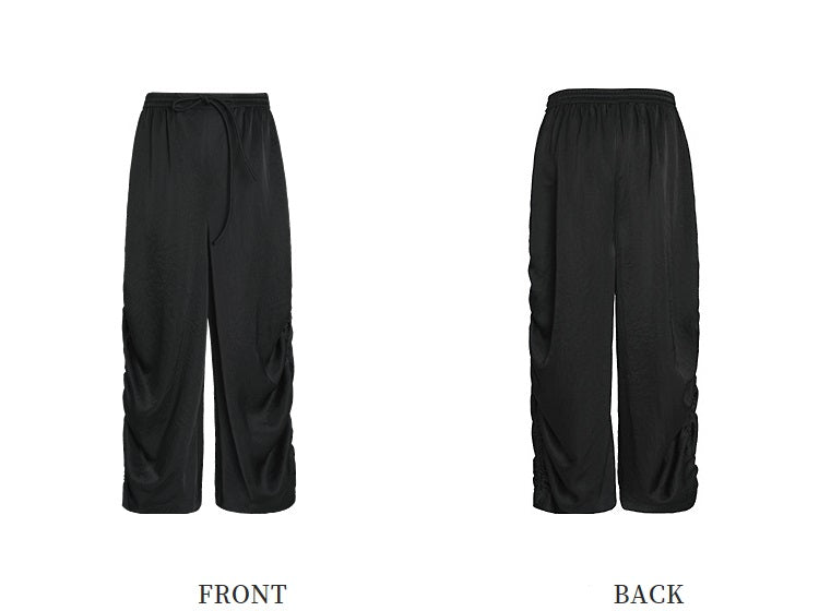 ZHUCHONGYUN fiber satin adjustable drawstring black trousers-SHAOTOME.