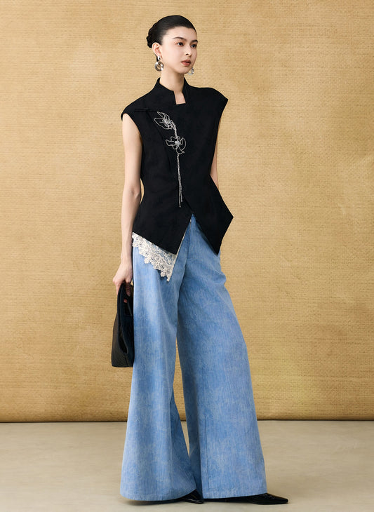 HECO Chinese Old Money Linen Bootcut Slacks Slim Wide-leg Pants - GLADE.