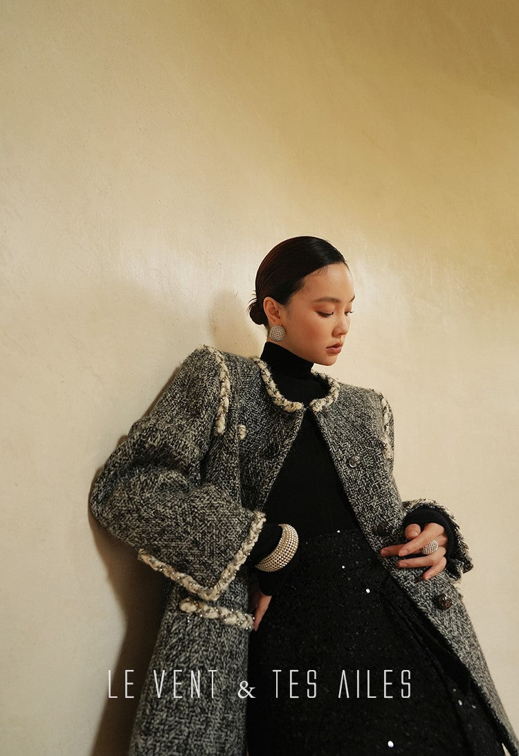 LE VENT&TES AILES Galaxy Luxury Weaving Feminine Sequin Tweed Skirt-ZOYA