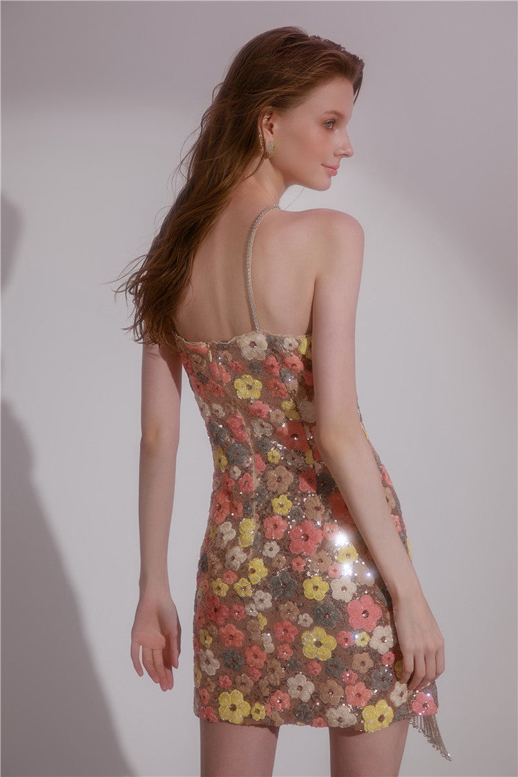 Wardrobes by Chen HighEnd Halter Diamond Tassel  sequin cocktail dress-Jam