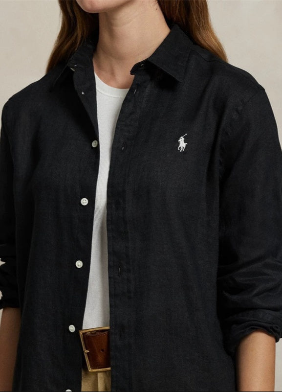 PIAOIN style loose linen shirt jacket with small logo design versatile and stylish-ROSEMARY