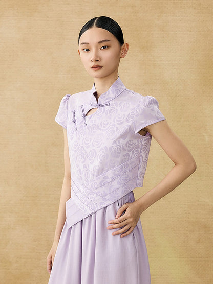 HECO Chinese acetate stand-up collar hollow buckle T-shirt - QUES.