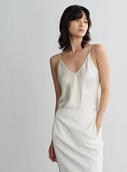 COMME MOI Lu Yan Designer Women's Full Acetate Texture Fashion V-Neck Sling - JAMES.