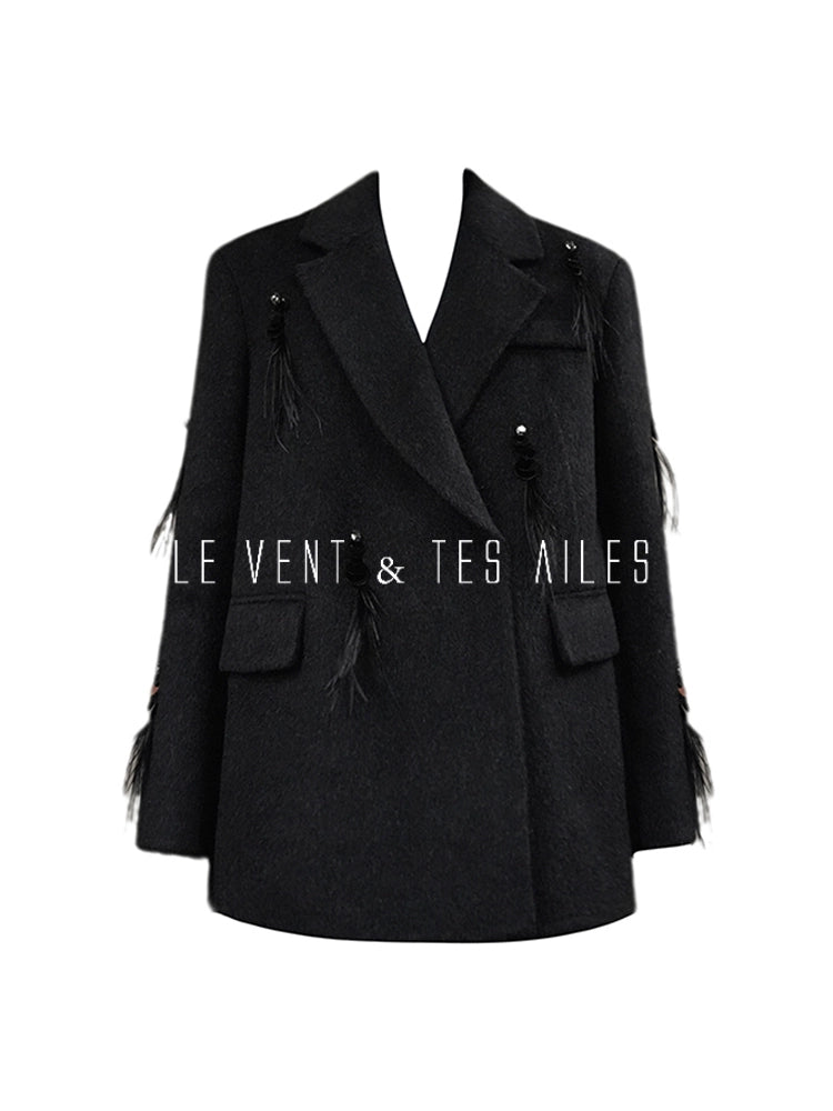 LE VENT&TES AILES luxury wool reversible ostrich feather blazer coat-MAVS.