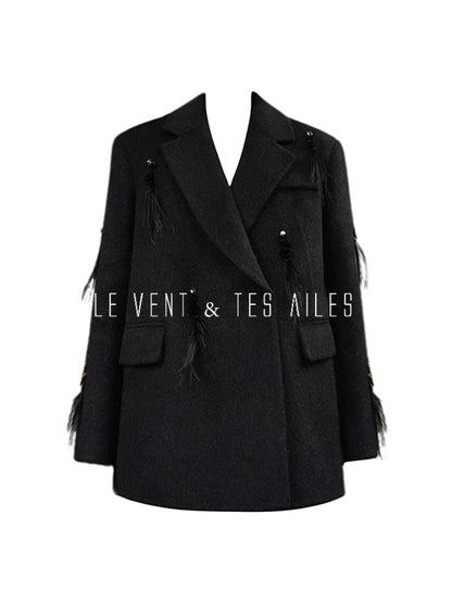 LE VENT&TES AILES luxury wool reversible ostrich feather blazer coat-MAVS.