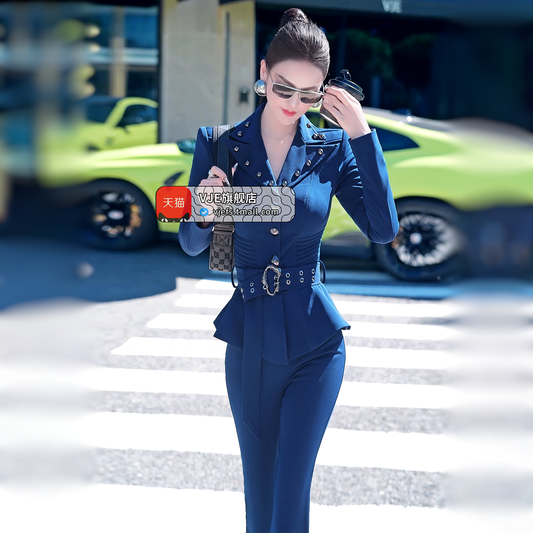 VJE Suit  New Small Skirt OL Jacket Micro Flared Pants Two-Piece Set-HIHI